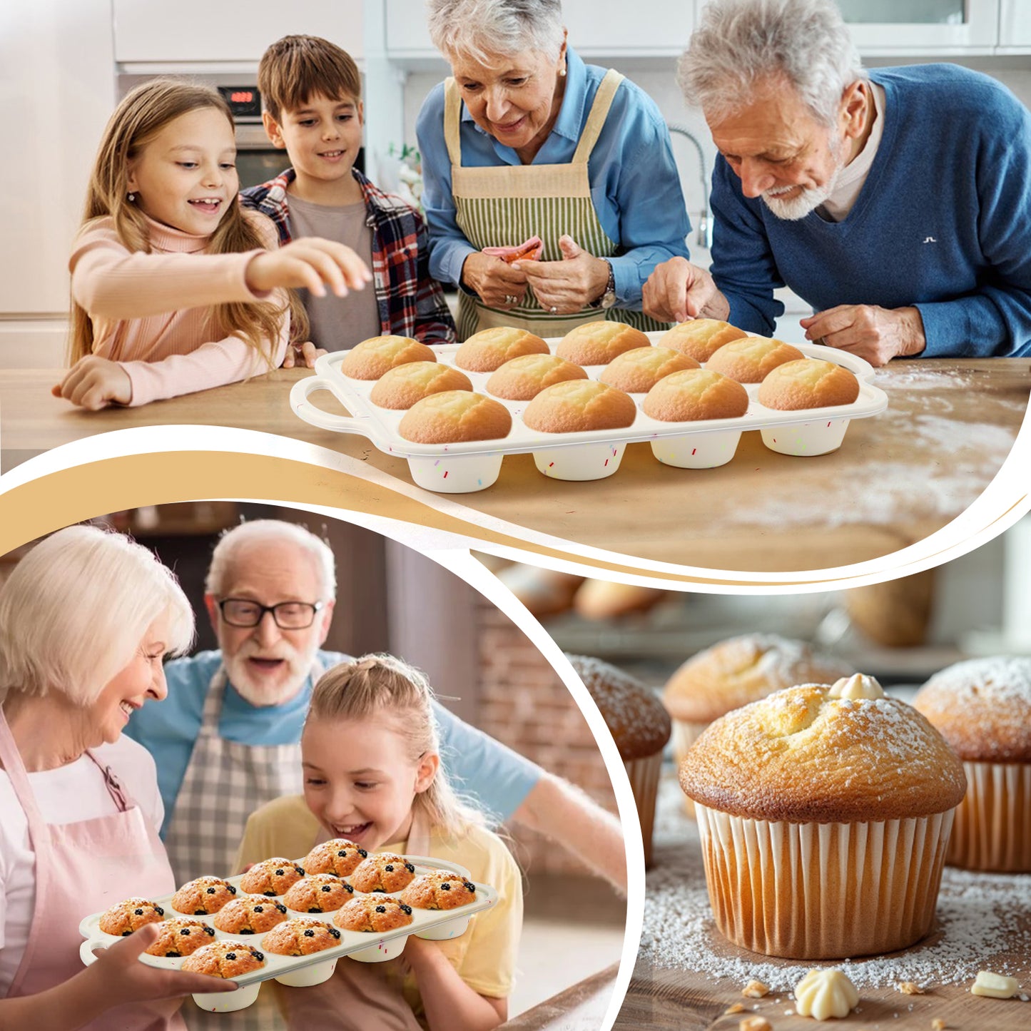 2 PCS Silicone Muffin Pans for Baking, AOKIWO Regular Size Silicone Cupcake Pan, Nonstick 12 Cups Baking Pan Molds for Homemade Muffins, Cupcakes, BPA Free Muffin Tray, Dishwasher Safe