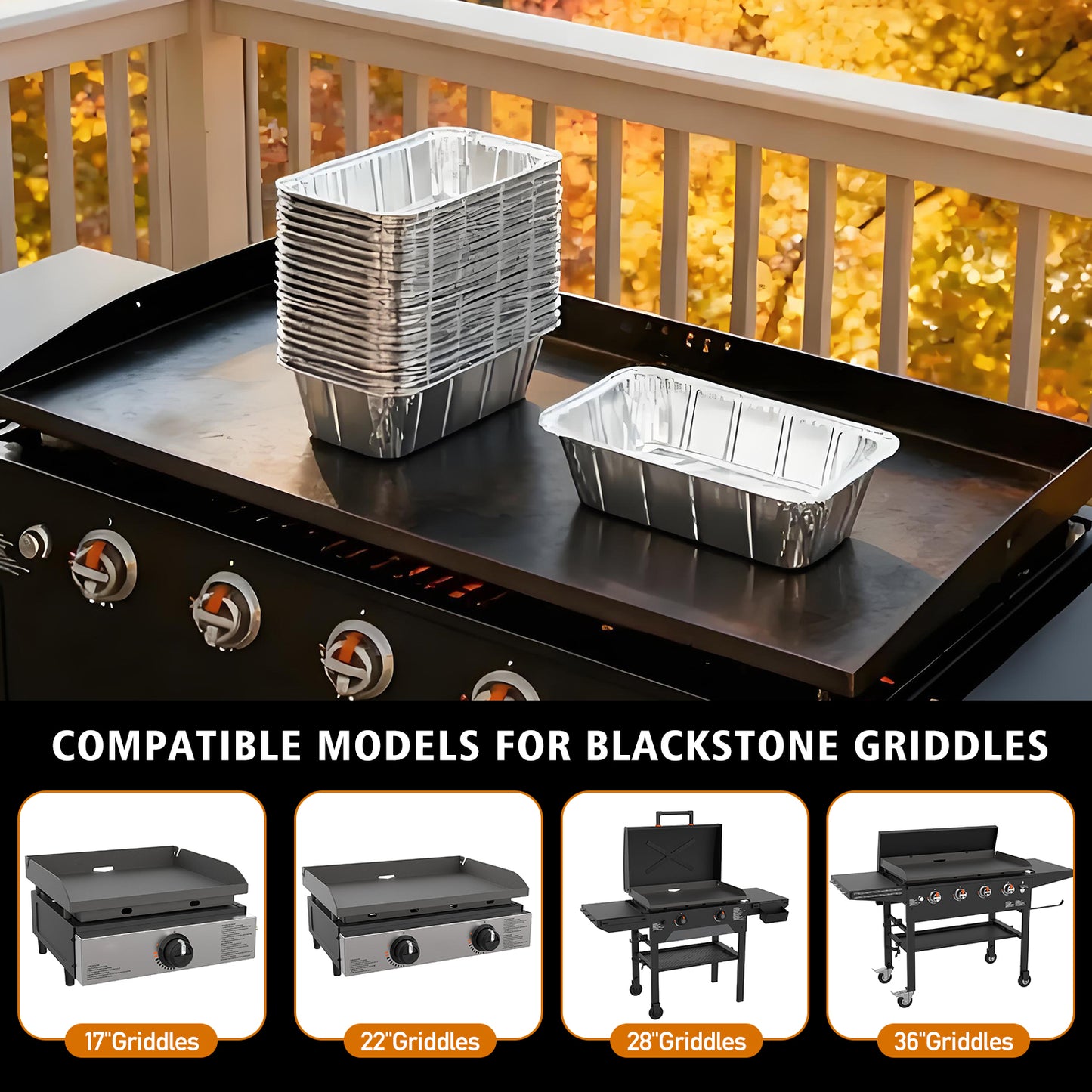 50Pcs Griddle Accessories Drip Pan Liners for Blackstone, Aluminum Foil Grease Drip Pans,Heat Resistant Drip Catcher, Non-Slip Design