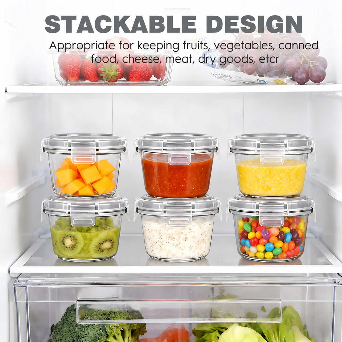 12 Pcs Small Glass Food Storage Containers with Lids Set, 5oz Airtight Meal Prep Containers Lunch Box (6 Containers & 6 Lids) for Fruit, Snack, Gray