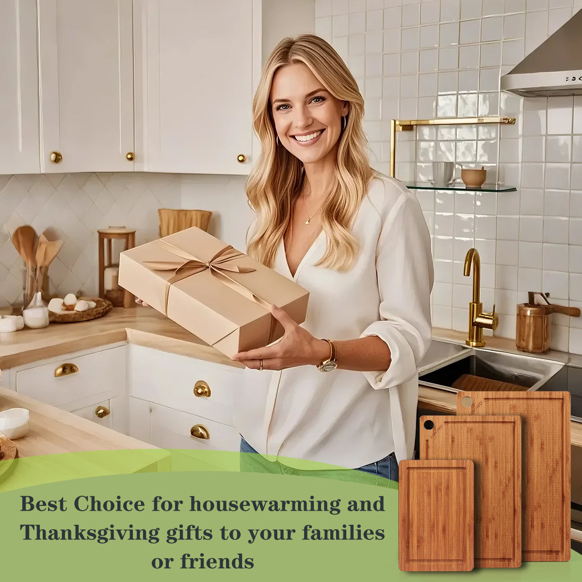 Bamboo Cutting Board, Durable Wood Cutting Boards for Kitchen with Deep Juice Grooves