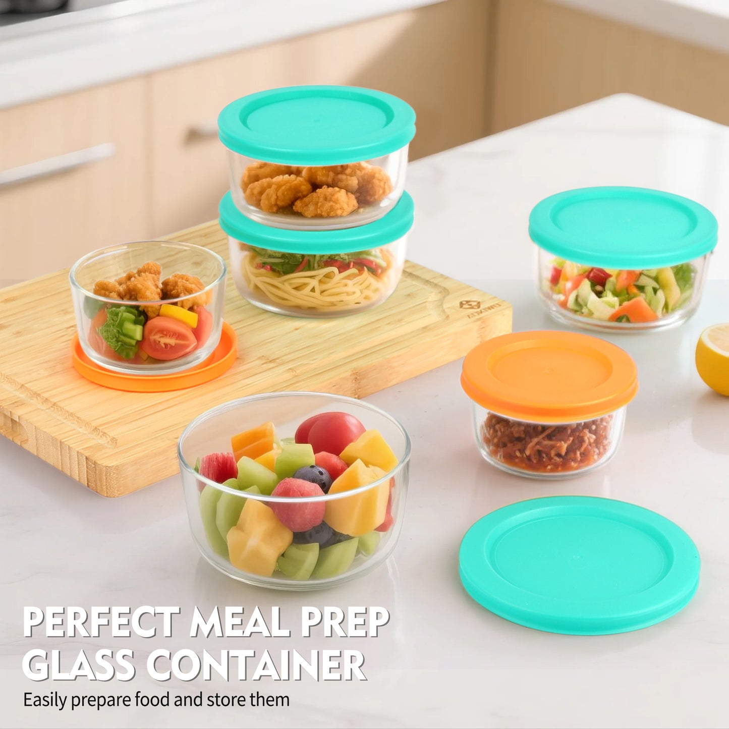 12 Pcs Glass Food Storage Container Set with Lids – 2-Cup & 1-Cup Round Meal Prep Containers | BPA-Free, Airtight & Leak-Proof Lunch Box | Microwave, Oven, Freezer, Dishwasher Safe | Green