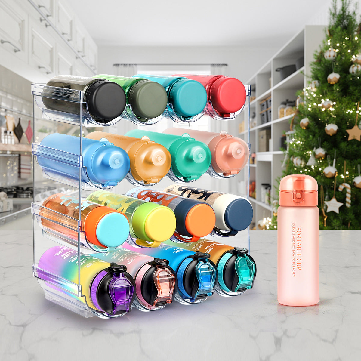TAIMASI Water Bottle Organizer, 4 Packs Stackable Plastic Water Bottle Cup Holder, Drink/Water Bottle Storage Stand for Kitchen Countertop, Cabinet, Freezer, Pantry