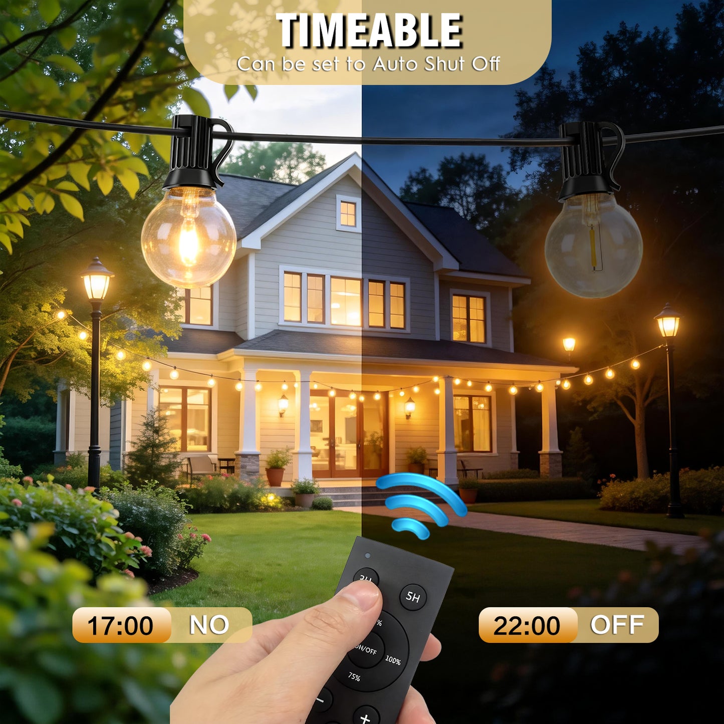Mibote Solar Outdoor String Lights, 50FT 25 G40 Bulbs Shatterproof Patio Lights,IP44 Waterproof,Dimmable ,Remote Control for Patio Garden