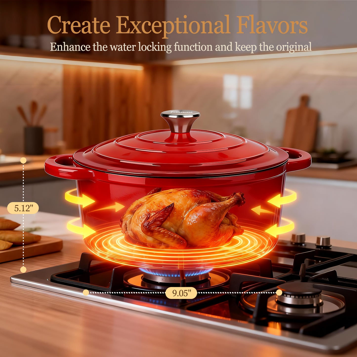 Enameled Cast Iron Dutch Oven, TAIMASI 5QT Dutch Oven Pot with Lid & Cotton Potholders, Heavy-Duty Cookware for Braising, Stews, Roasting, Bread Baking, All Stovetop Compatible (Red)