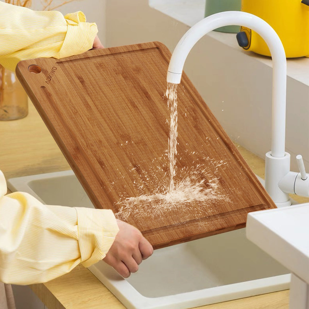 Bamboo Cutting Board, Durable Wood Cutting Boards for Kitchen with Deep Juice Grooves