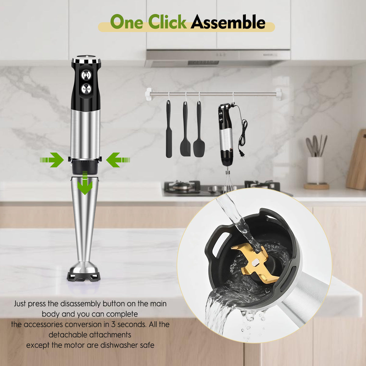 Immersion Blender Handheld, AOKIWO 12-Speed 5 in 1 Hand Blender, Stick Blender with Beaker, Chopper Bowl, Whisk, and Frother for Smoothies, Soup, Baby Food