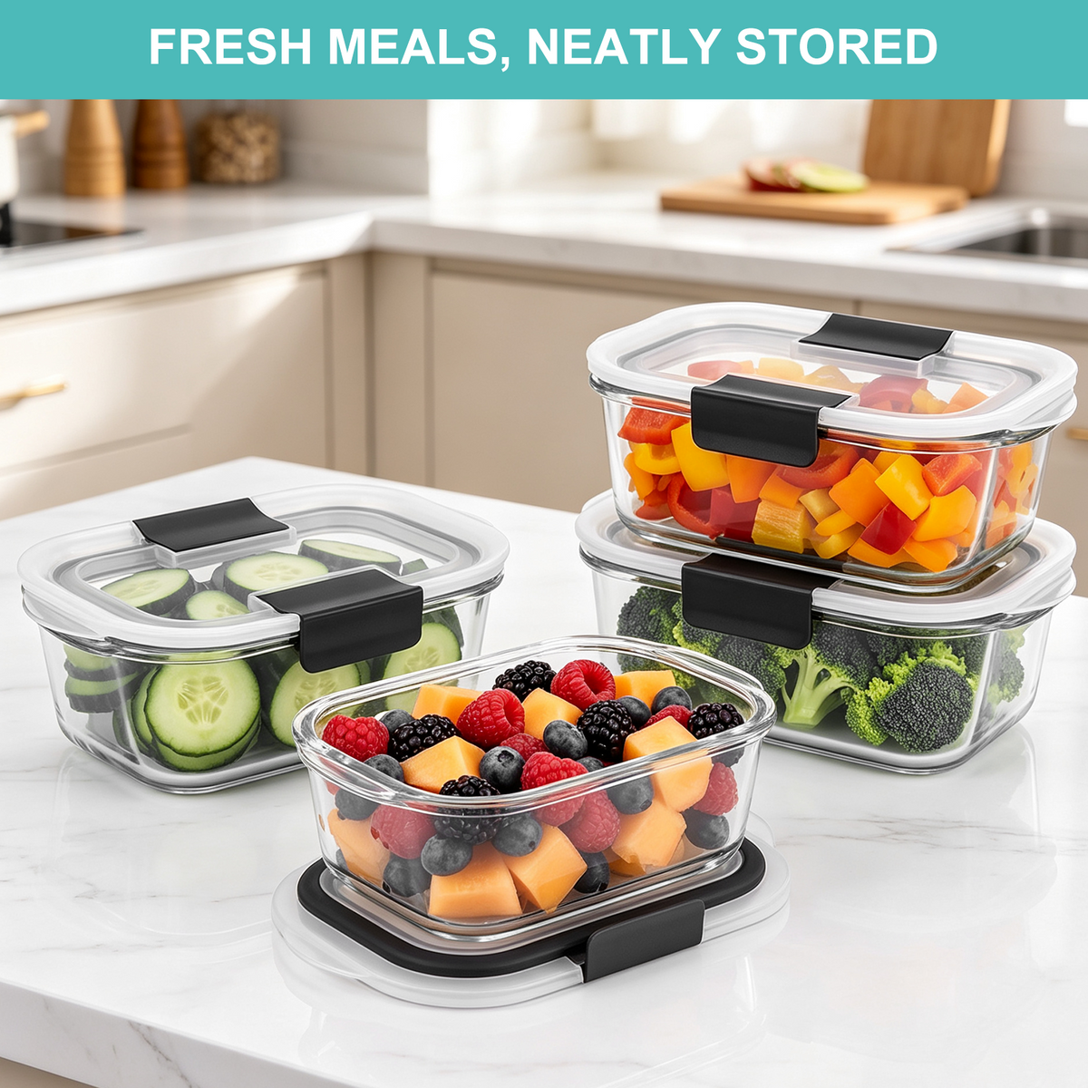 20 Pcs Glass Food Storage Containers with Lids, Glass Meal Prep Container Sets with Snap Airtight Lids, Meal Prep Containers with Sauce Cups, Microwave, Oven, Freezer & Dishwasher Safe, Leak-Proof