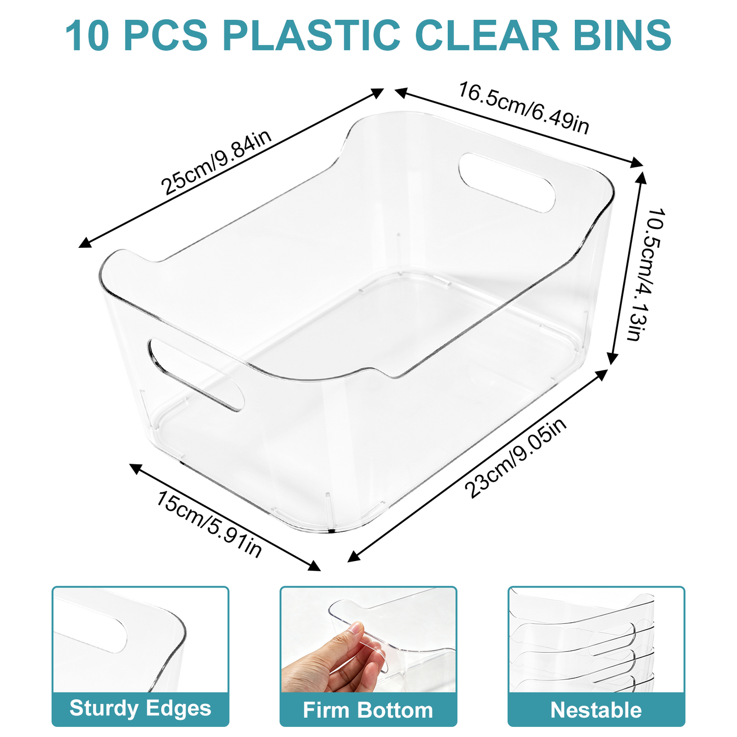 10 Pack Clear Plastic Storage Bins, TAIMASI Plastic Pantry Organizers and Storage Bins with Handle, Multi-Use Clear Storage Containers for Home, Kitchen, Cabinet, Fridge Organization