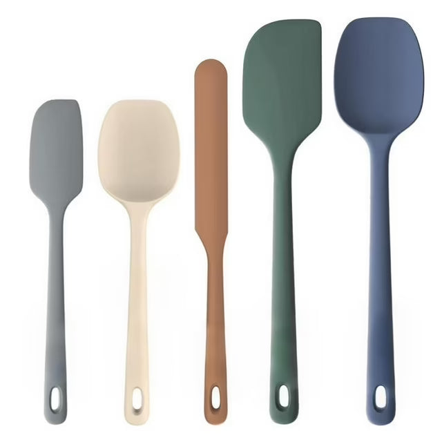 Food Grade Silicone Rubber Spatula Set, AOKIWO 5 Pcs Kithen Cooking Mixing Utensil Set, BPA-Free High Heat Resistant Non Stick Dishwasher-Mixed Color 02