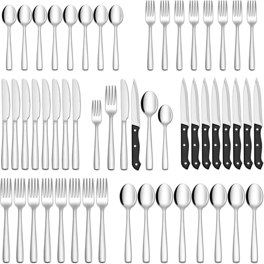 48-Piece Silverware Set with Steak Knives for 8-Silver