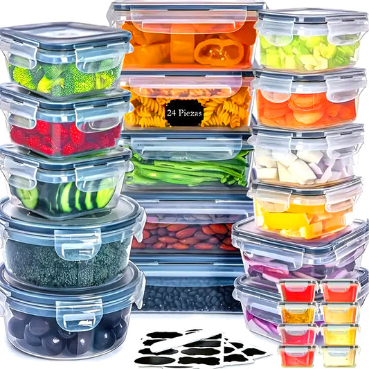 48 PCS Plastic Food Storage Containers with Lids (24 Containers & 24 Lids), Leakproof BPA-Free Containers for Kitchen Organization, Meal Prep, Reusable Lunch Container