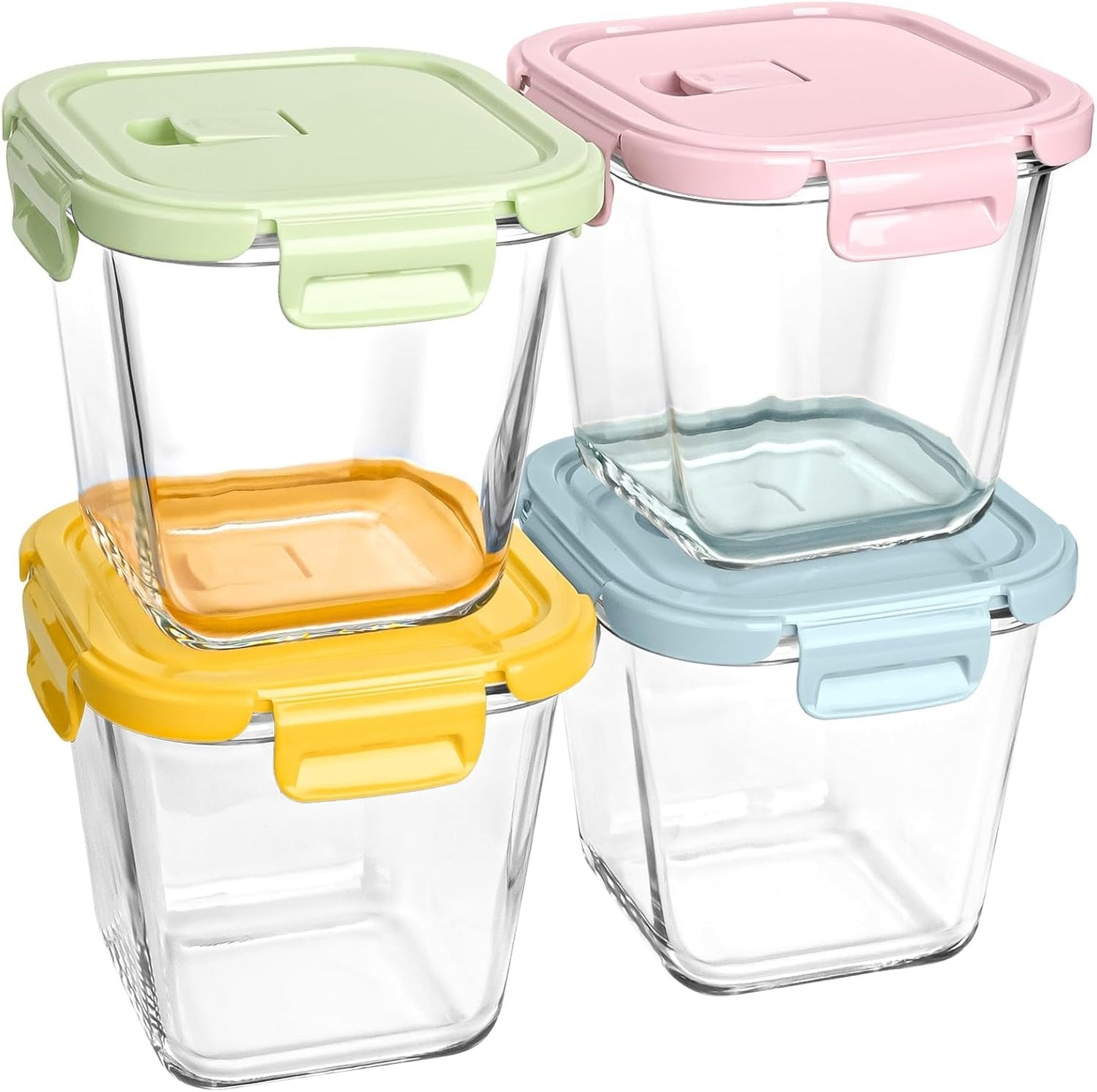 8 Pcs Glass Food Storage Containers with Lids, 4 Cup Airtight Soup Bowl, Square Meal Prep Jar for Fruit, Lunch, Freezer Microwave Safe