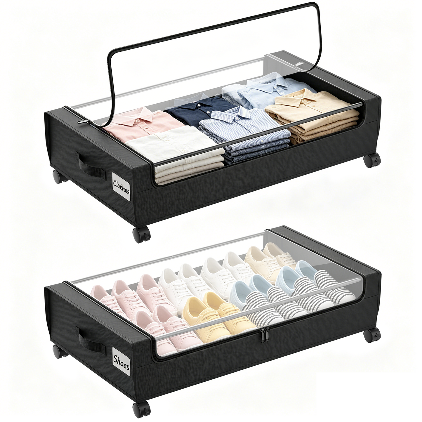 2-Pack Under Bed Storage with Wheels, Black Under Bed Storage Containers, Underbed Shoe Storage Organizer, Rolling Under Bed Metal Drawers for Clothes, Blankets(31.5 x 17.3 x 6.8 in)