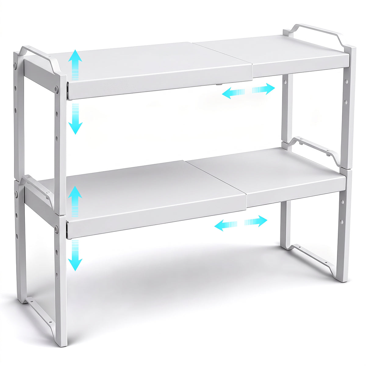 2 Pack Expandable Cabinet Organizer Shelves, Stackable Kitchen Countertop and Pantry Storage, Adjustable Cupboard Shelf Rack, Length 20.5"