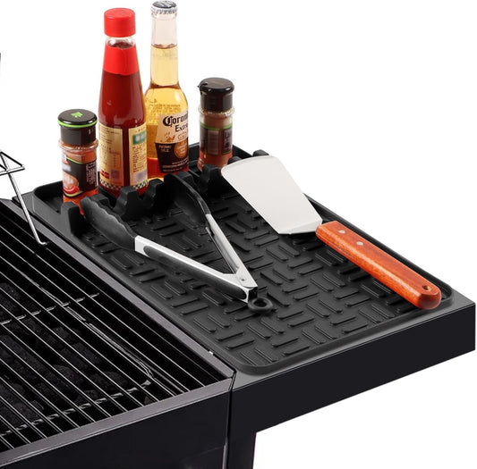 Mibote Silicone Grill Mat Compatible with Blackstone, Silicone Griddle Tools Spatula Mat with Drip Pad, (Black)