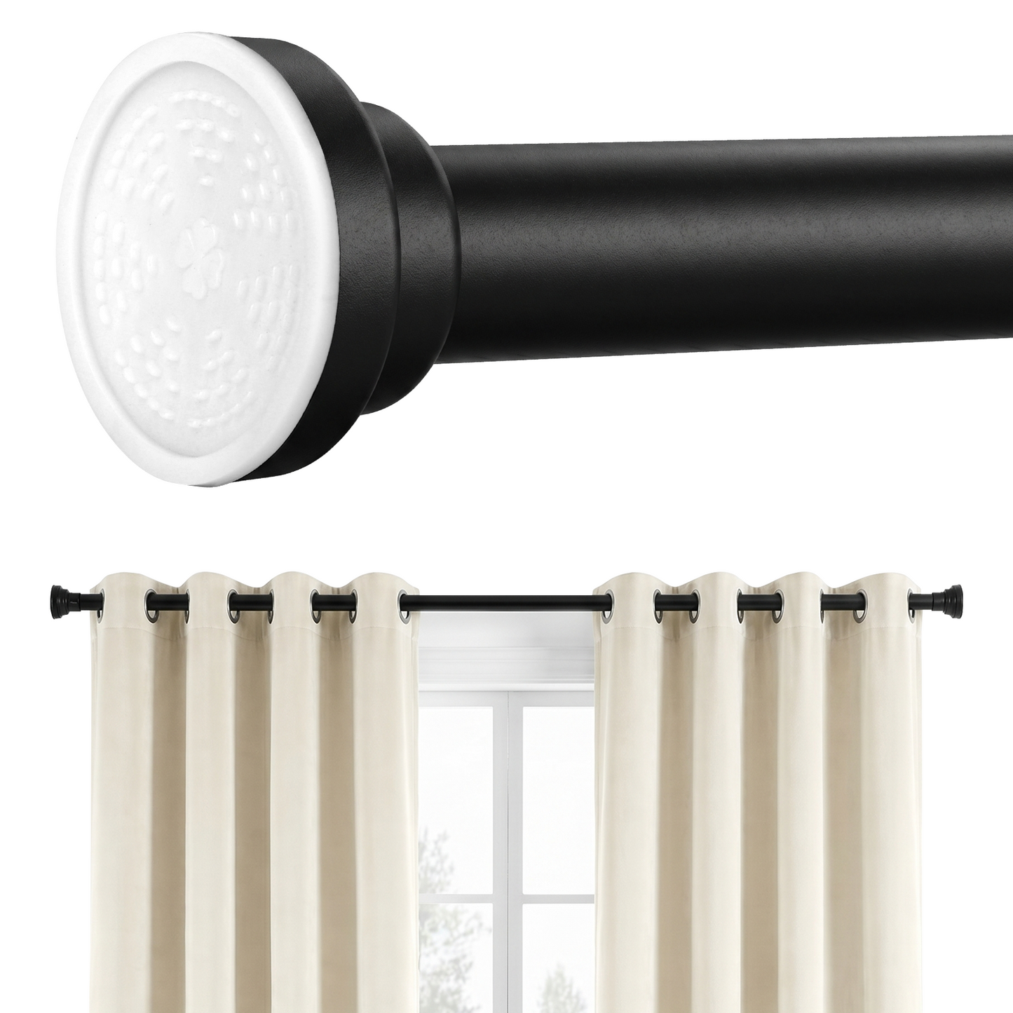MIBOTE Shower Curtain Rod 32-85 Inch,Adjustable Curtain Rod for Windows,Modern Design, Easy Installation,Black