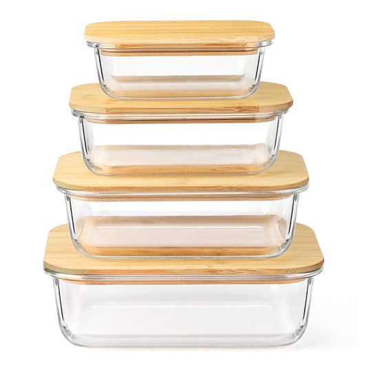 8 Pcs Glass Food Storage Containers with Bamboo Lids, Meal Prep Glass Containers Bento Lunch Box, Safe for Microwave, Oven, Freezer and Dishwasher, BPA Free