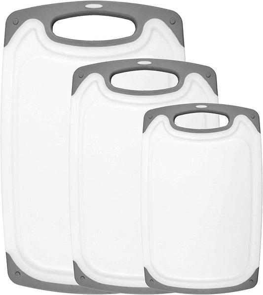 Cutting Boards for Kitchen - Chopping Board 3-Pack w/Different Sizes and Non Slip Handles - Reversible, Large Cutting Board Set-Gray