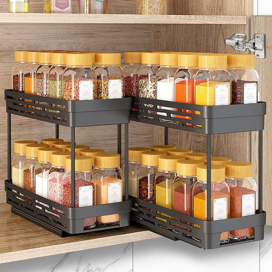 AOKIWO Pull-Out Slide-Out Spice Rack Organizer for Cabinets, Kitchen Spice Shelf (2-Pack)