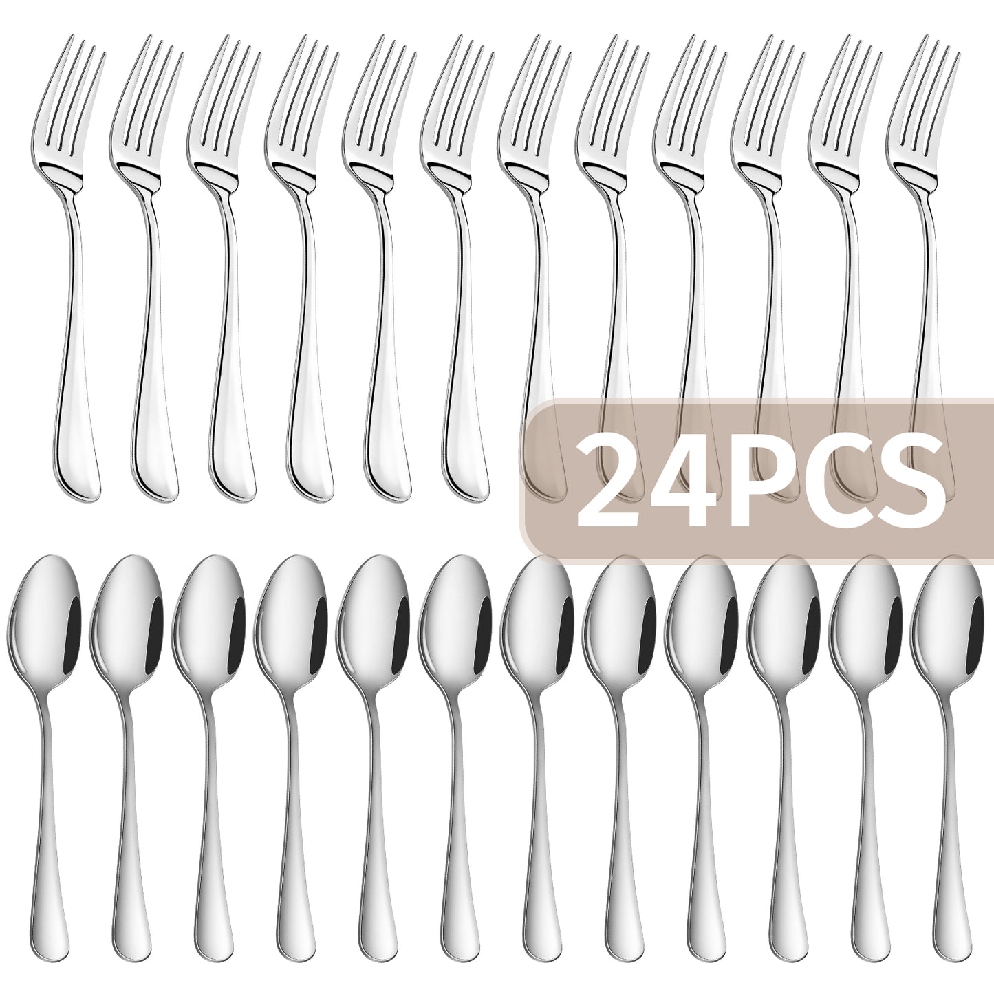 24-Pieces Spoon Fork Silverware Set, TAIMASI Food-Grade Tableware Set for 12, Stainless Steel , Mirror-Polished Dining Flatware Set for Home Restaurant