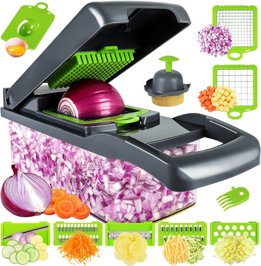 Vegetable Chopper, AOKIWO Veggie Chopper, Multifunctional 16 in 1 Food Chopper, Vegetable Slicer Dicer with Blades, Onion Chopper Vegetable Cutter with Salad Garlic Carrot