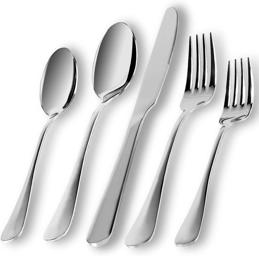 AOKIWO Silverware Flatware Set Service for 4 Stainless Steel Cutlery Set 20 Pcs Knife Spoon Fork Set