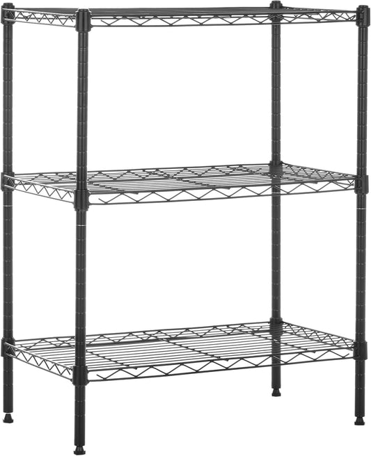 3-Shelf Adjustable Heavy Duty Steel Wire Rack Storage Shelving Organizer for Kitchen, Garage, 23.62" L x 13.77" W x 31.49" H, Black