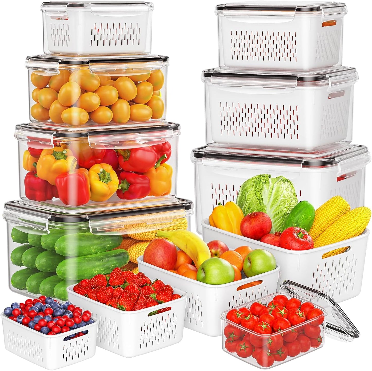 5 Pack Fruit Storage Containers for Fridge with Removable Colanders