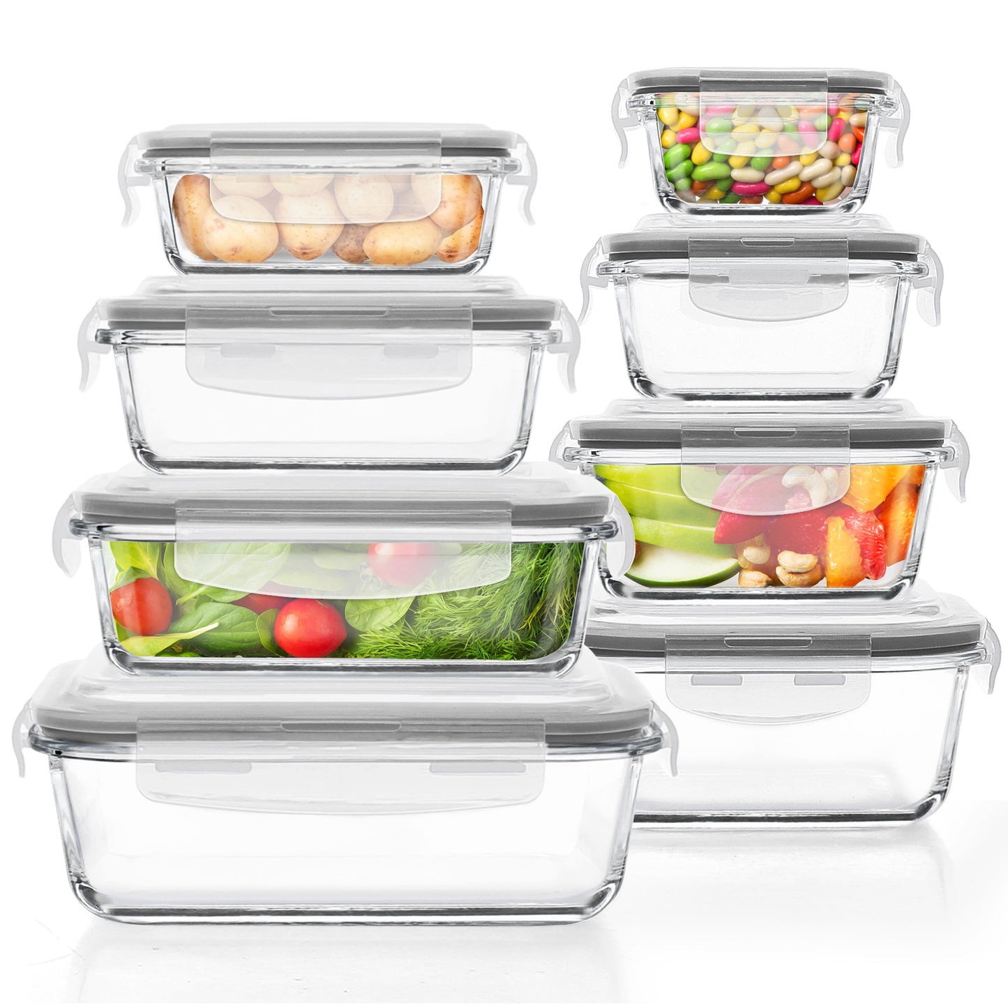 16 Pcs Glass Food Storage Containers , Meal Prep , Airtight Bento Boxes with Leak Proof Locking Lids, for Microwave, Oven, Freezer and Dishwasher, BPA Free