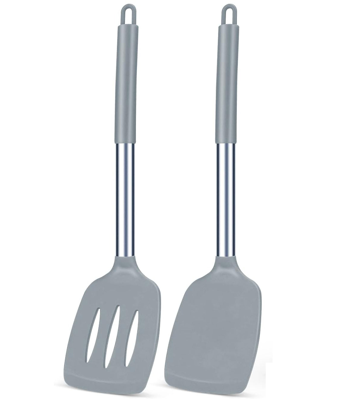 Pack of 2 Silicone Solid Turner,Non Stick Slotted Kitchen Spatulas,High Heat Resistant BPA Free Cooking Utensils,Ideal Cookware for Fish,Eggs,Pancakes (Gray)