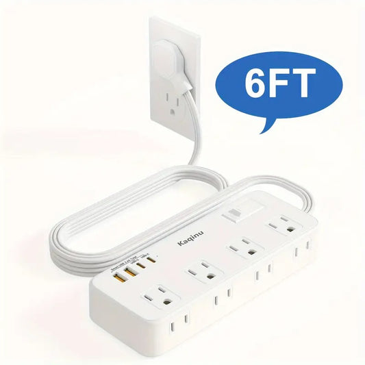 Power Strip Surge Protector, 6ft Flat Extension Cord with 4 USB Wall Charger(2 USB C Port), 8 Widely-Spaced Outlets Power Strip Compact for Travel, Office, Dorm Room Essentials
