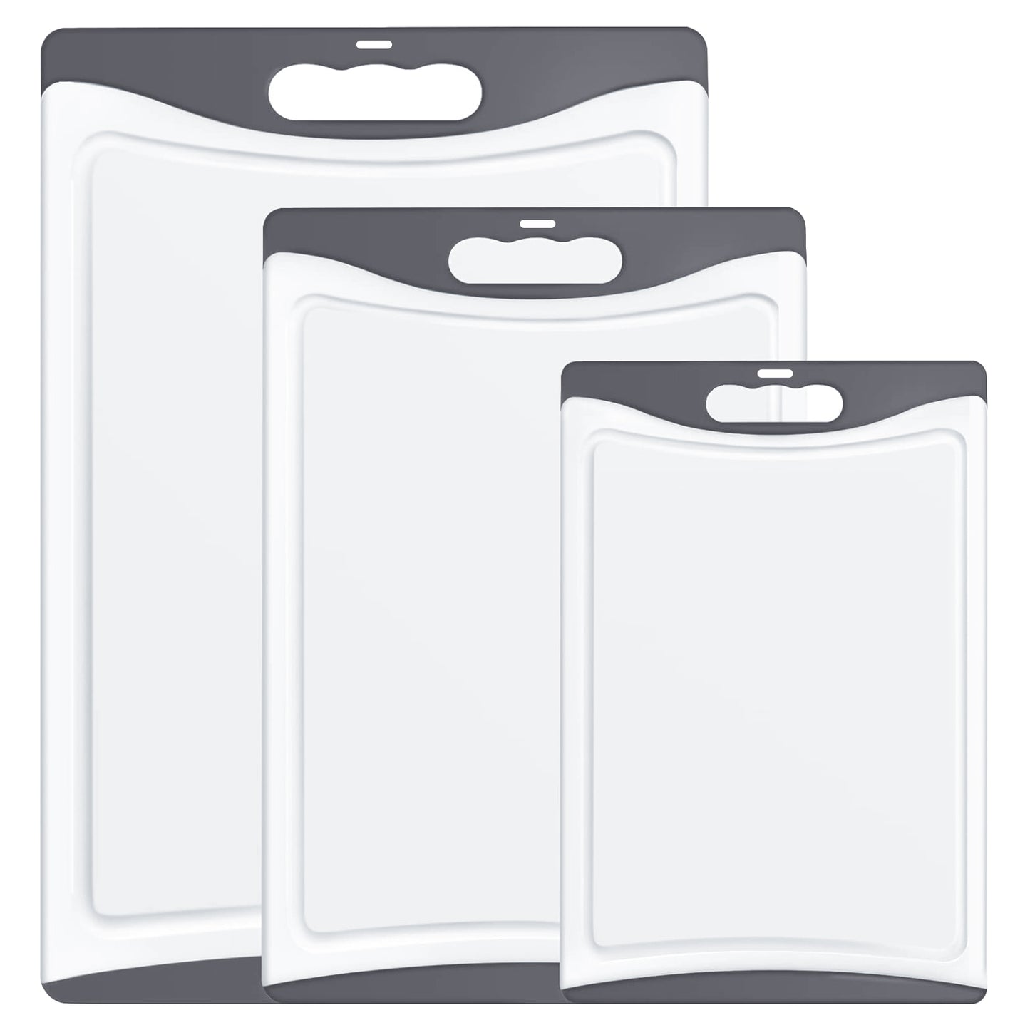 Cutting Boards for Kitchen, Plastic Cutting Board Set of 3, Dishwasher Safe Cutting Boards w/Juice Grooves for Meat, Veggies, Easy Grip Handle, Easy Grip Handle-Gray