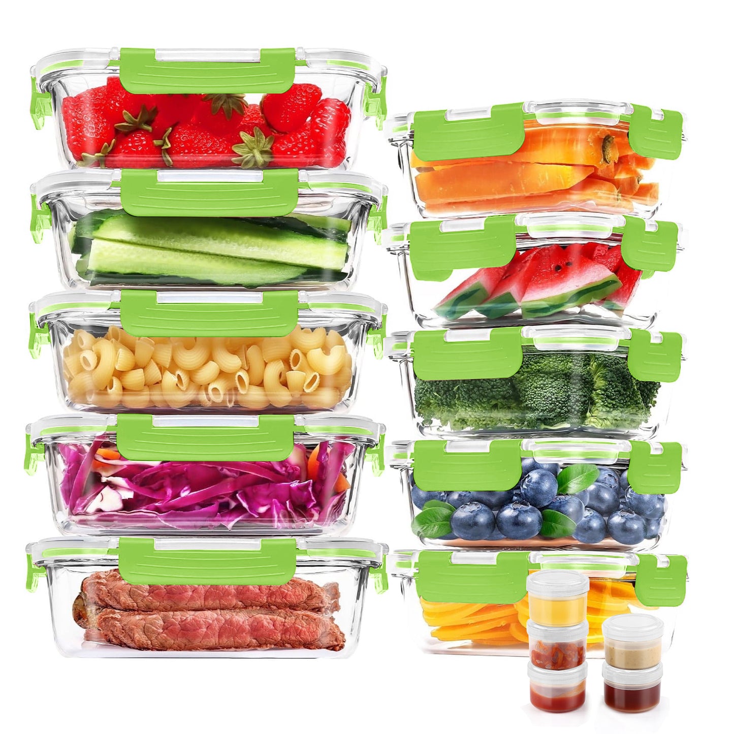 30 Pcs Glass Food Storage Containers with Lids, Glass Airtight Meal Prep Container Set for Lunch, Kitchen Pantry Organizers and Storage, Leak Proof