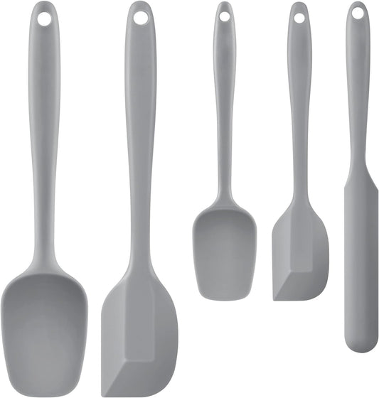Food Grade Silicone Rubber Spatula Set for Baking, 5 Pcs Cooking, and Mixing High Heat Resistant Non Stick Dishwasher BPA-Free Gray