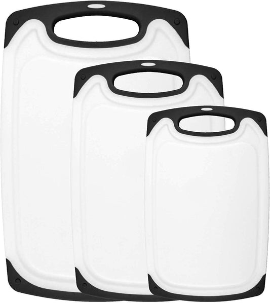 Cutting Boards for Kitchen - Chopping Board 3-Pack w/Different Sizes and Non Slip Handles - Reversible, Large Cutting Board Set (Black)