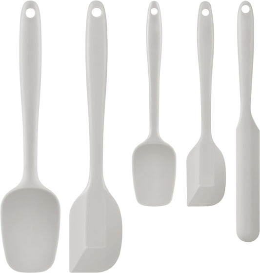 Food Grade Silicone Rubber Spatula Set for Baking, 5 Pcs Cooking, and Mixing High Heat Resistant Non Stick Dishwasher BPA-Free Khaki