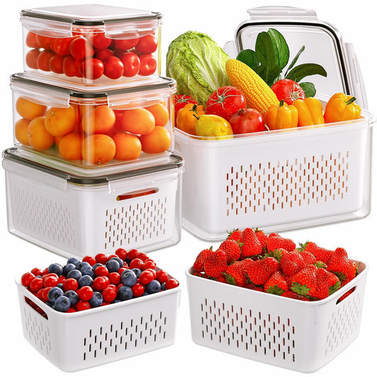 5 Pack Fruit Storage Containers for Fridge with Removable Colanders