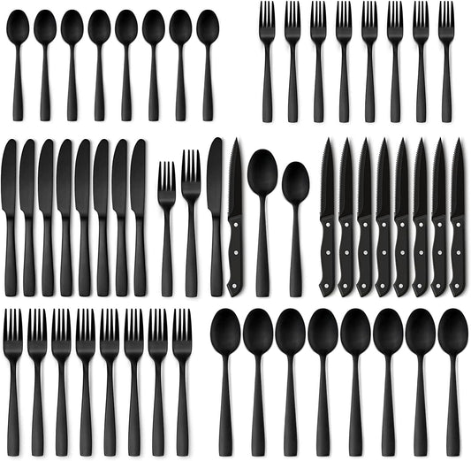 48-Piece Silverware Set with Steak Knives for 8-Black