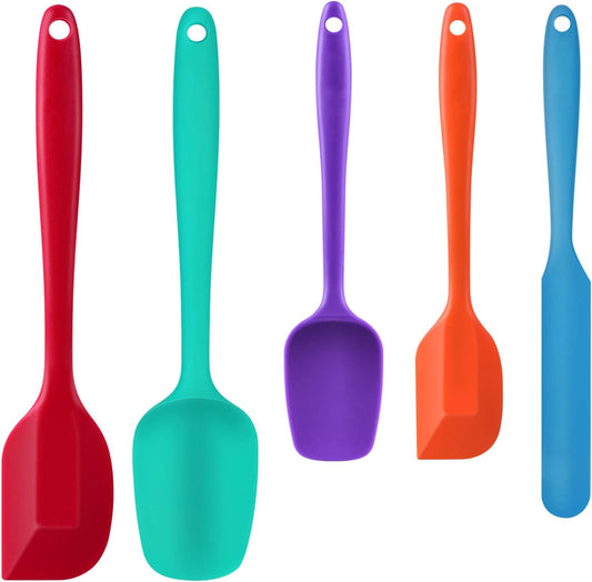 Food Grade Silicone Rubber Spatula Set for Baking, 5 Pcs Cooking, and Mixing High Heat Resistant Non Stick Dishwasher BPA-Free Multicolor