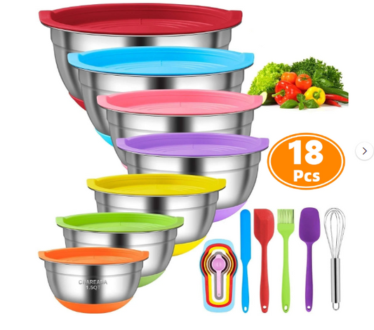 Mixing Bowls with Airtight Lids, 18pcs Stainless Steel Nesting Colorful Mixing Bowls Set