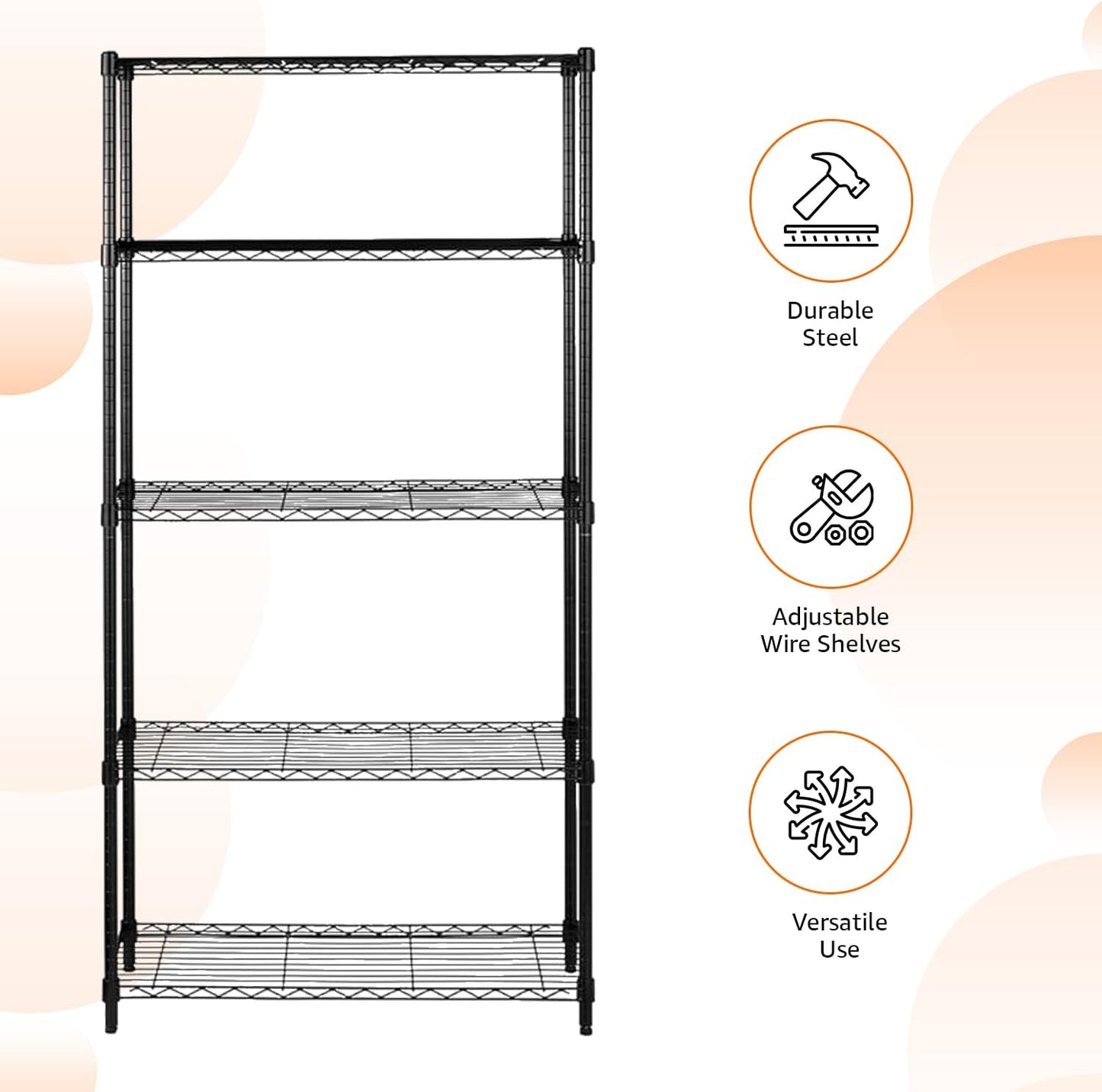 3-Shelf Adjustable Heavy Duty Steel Wire Rack Storage Shelving Organizer for Kitchen, Garage, 23.62" L x 13.77" W x 31.49" H, Black