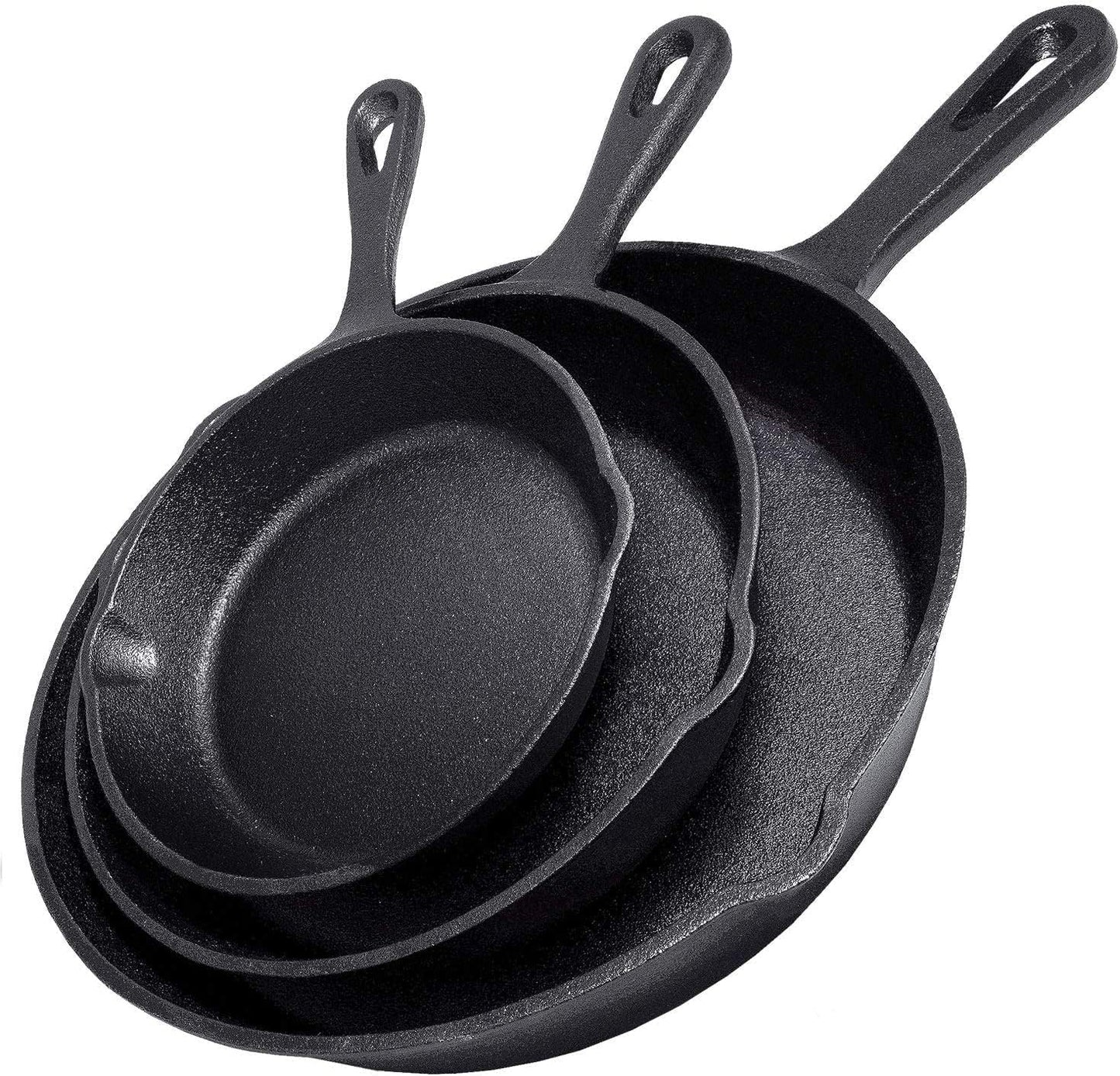 Cast Iron Skillet Set, AOKIWO 3-Piece Pre-Seasoned Pan Cookware Set, 10", 8", 6" Frying Pans with Handles, Heavy-Duty Cookware Set with Non-Stick Surface For Saute, Cooking, Pizza