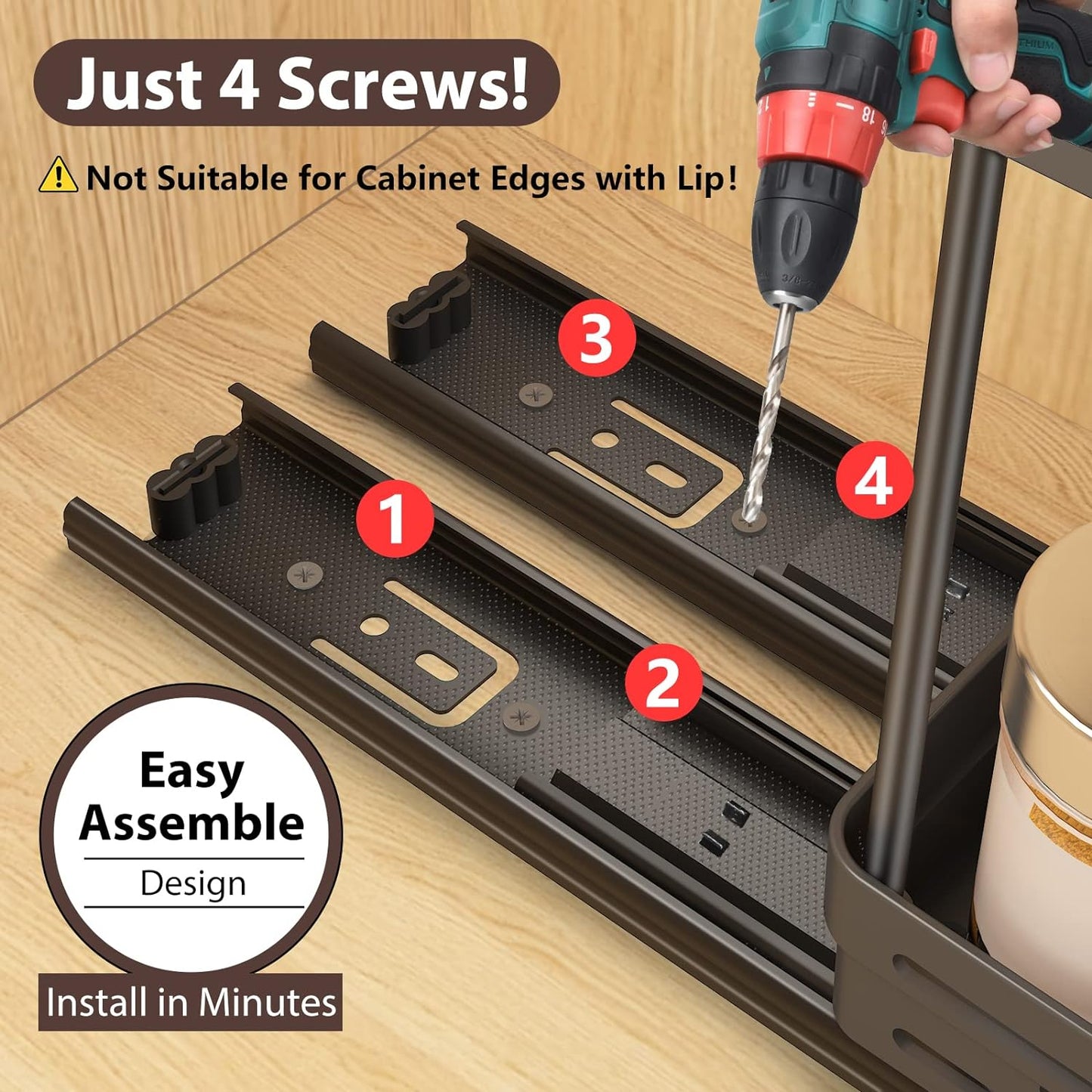AOKIWO Pull-Out Slide-Out Spice Rack Organizer for Cabinets, Kitchen Spice Shelf (2-Pack)