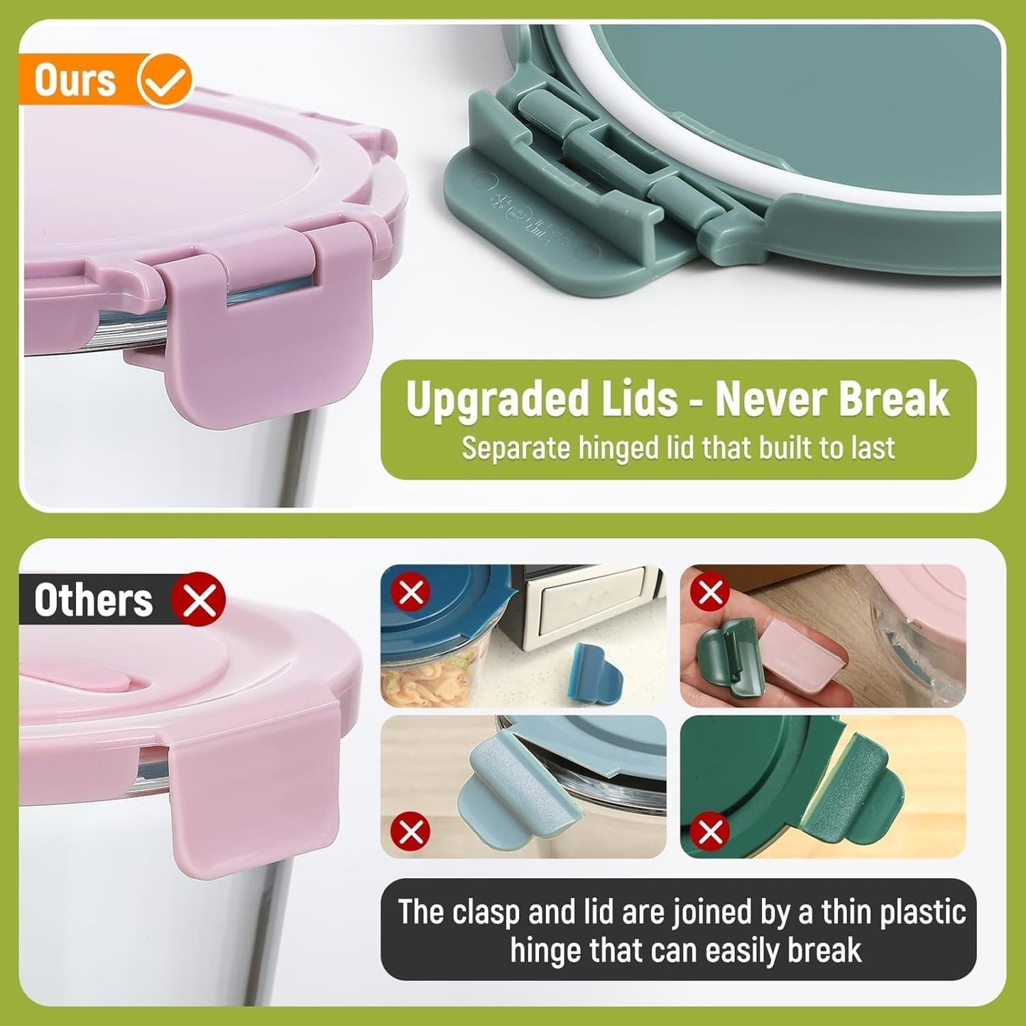 8 Pcs Glass Food Storage Containers with Airtight Lids, 3 Cup Round Lunch Box Jars for Soup Fruit Meal Prep - Microwave, Oven, Freezer Safe