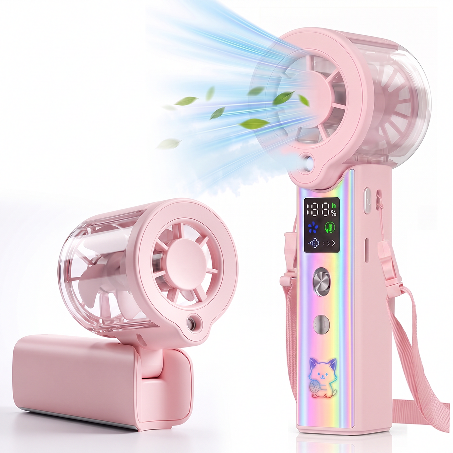 MIBOTE Upgraded Misting Fan Portable Fan with Digital Display, 30ml Water Tank, Multiple Speeds, Portable for Outdoor and Travel –Pink