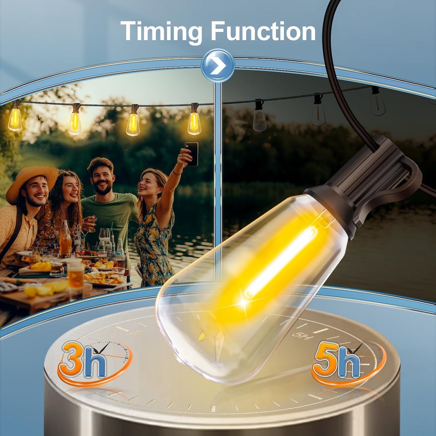 Outdoor String Led Patio Lights, 100Ft Outside Waterproof Light With Remote Dimmable ST38 Shatterproof Bulb, Connectable Hanging Outdoor Electric Lighting For Backyard Yard Porch Party