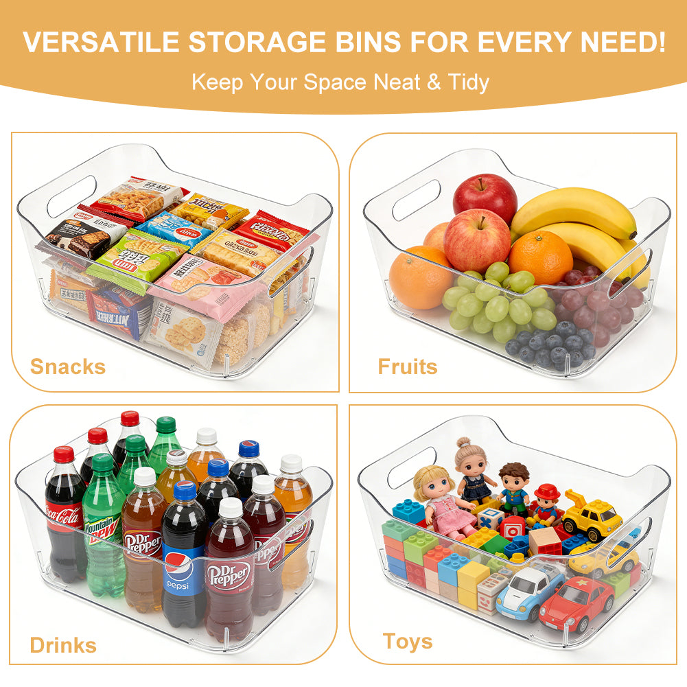 12 Pack Clear Plastic Storage Bins, TAIMASI Multi-Use Pantry Organizer Bins, Stackable Storage Containers for Home, Kitchen, Office, Cabinet, Fridge Organization
