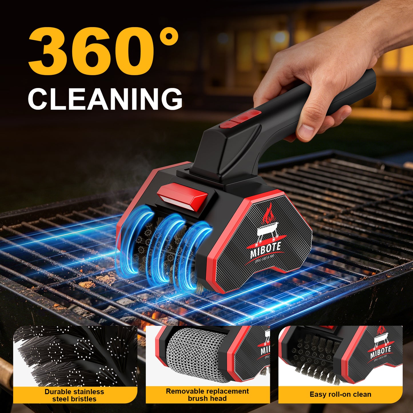 Electric Grill Brush,2-Speed Adjustment with 304 Stainless Steel,Rechargeable ,Waterproof for Outdoor Barbecue