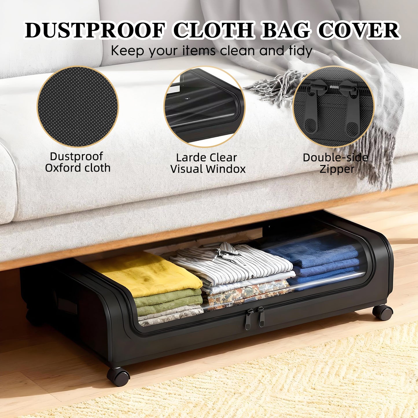 Under Bed Storage with Wheels, 2-Pack Under the Bed Storage Containers with Clear Lids & Label, Underbed Storage Bins for Clothes, Shoes - Grey