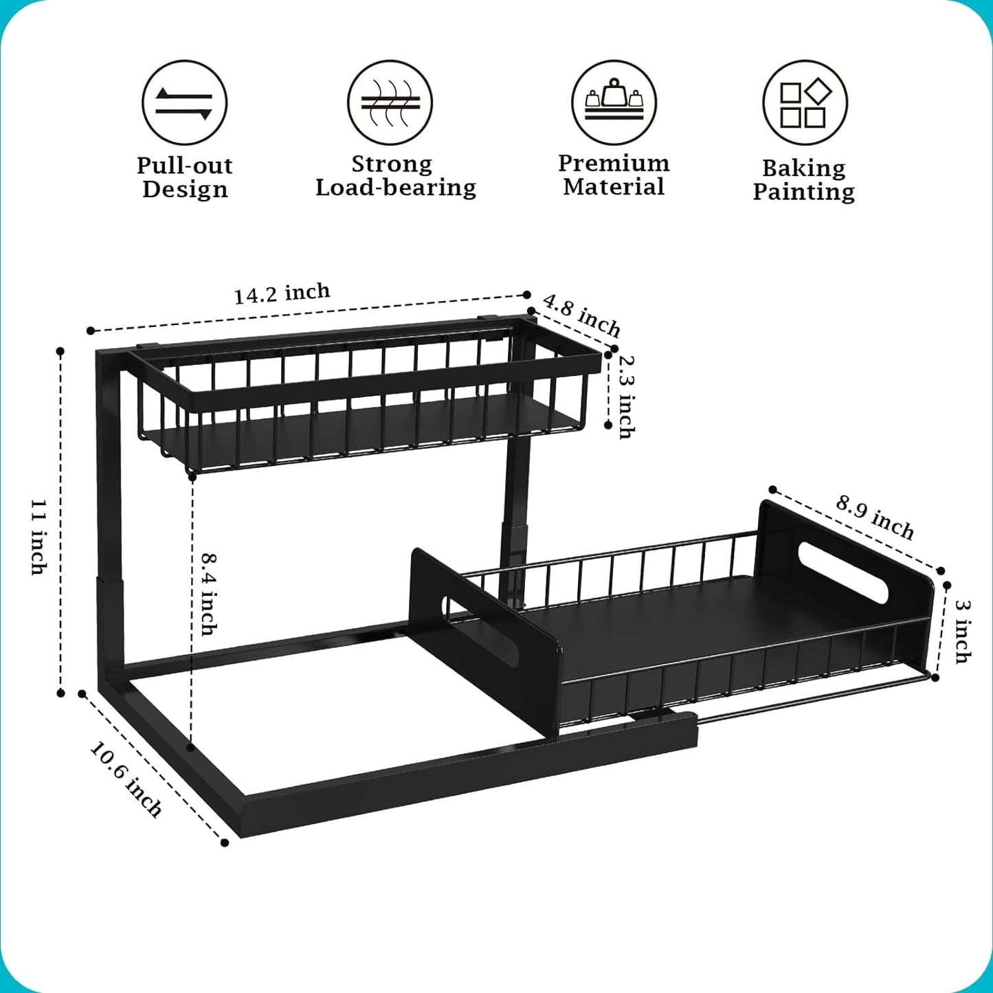 Under Sink Organizer and Storage, 1 Pack Pull Out Cabinet Organizer Slide Out Sink Shelf Cabinet Storage Shelves, Under Sink Storage for Kitchen Bathroom Cabinet